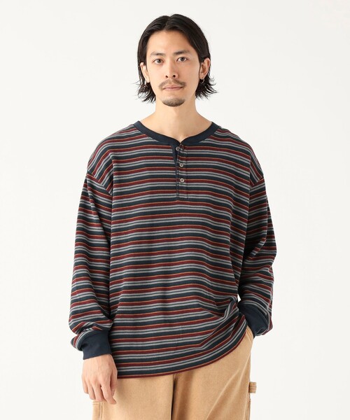 B:MING by BEAMS（ビーミングバイビームス）の「ワッフル ボーダー ヘンリーネック ロングスリーブ カットソー（Tシャツ/カットソー・メンズ・オリーブ/ネイビー・SMALL/MEDIUM/LARGE/X-LARGE）」の22枚目の写真