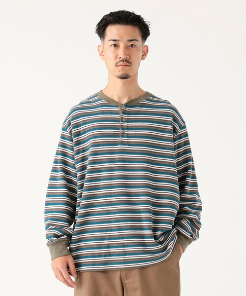 B:MING by BEAMS（ビーミングバイビームス）の「ワッフル ボーダー ヘンリーネック ロングスリーブ カットソー（Tシャツ/カットソー・メンズ・オリーブ/ネイビー・SMALL/MEDIUM/LARGE/X-LARGE）」の22枚目の写真