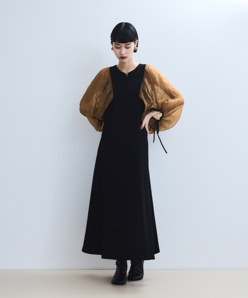 ADAM ET ROPE　レーススリーブロンパース　オケージョンドレス　ブラック WEB限定】・【オケージョン】シアースリーブコンビドレス