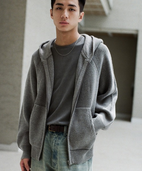 WYM LIDNM（ウィム バイ リドム）の「AZE KNIT CROPPED HOODIE（ニット/セーター・メンズ・杢グレー/オフホワイト/グレー系/チャコール・S/M/L）」の5枚目の写真