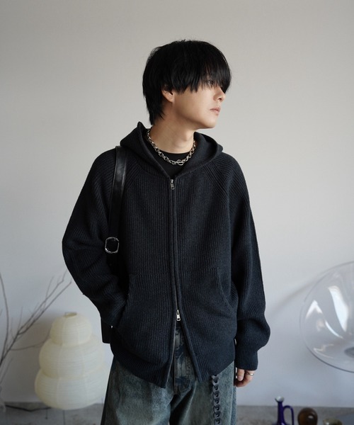 WYM LIDNM（ウィム バイ リドム）の「AZE KNIT CROPPED HOODIE（ニット/セーター・メンズ・杢グレー/オフホワイト/グレー系/チャコール・S/M/L）」の11枚目の写真