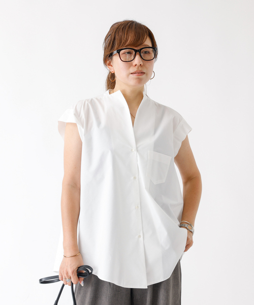 DESIGNWORKS(デザインワークス)の「コットンノースリーブシャツ(シャツ/ブラウス・レディース・ブラック系その他/ブラック/ホワイト・フリー)」の4枚目の写真