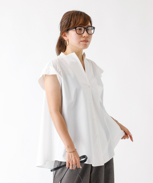 DESIGNWORKS(デザインワークス)の「コットンノースリーブシャツ(シャツ/ブラウス・レディース・ブラック系その他/ブラック/ホワイト・フリー)」の5枚目の写真