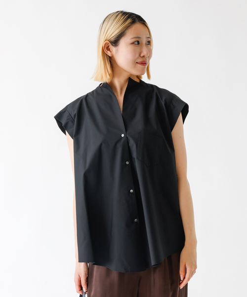 DESIGNWORKS(デザインワークス)の「コットンノースリーブシャツ(シャツ/ブラウス・レディース・ブラック系その他/ブラック/ホワイト・フリー)」の7枚目の写真