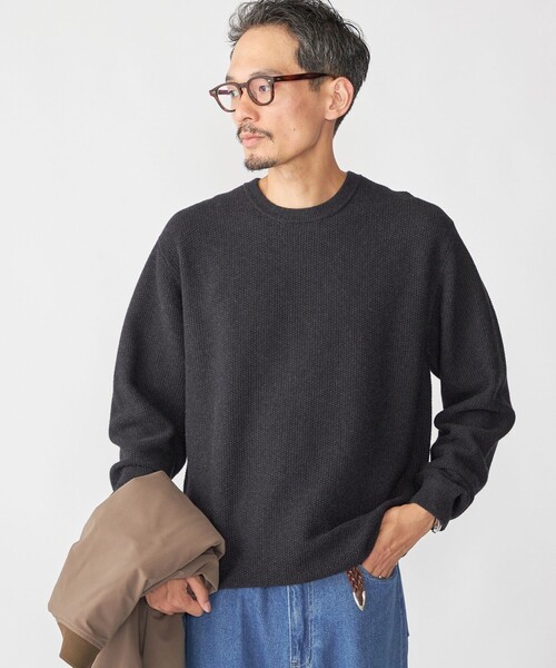 SHIPS:〈手洗い可能〉TEXBRID(R) コットン ウール ピケ クルーネック