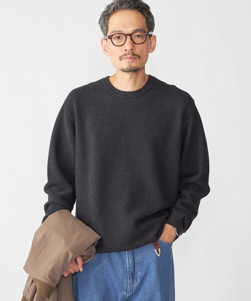 SHIPS:〈手洗い可能〉TEXBRID(R) コットン ウール ピケ クルーネック