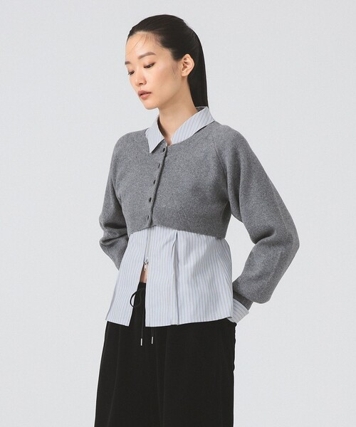 Ray BEAMS(レイビームス)の「クロップド クルーネック カーディガン(カーディガン/ボレロ・レディース・ダークブラウン/シルバー・ONE SIZE)」の4枚目の写真