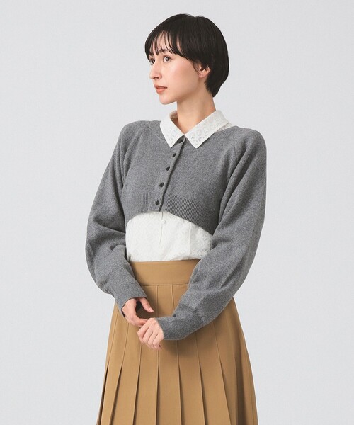 Ray BEAMS(レイビームス)の「クロップド クルーネック カーディガン(カーディガン/ボレロ・レディース・ダークブラウン/シルバー・ONE SIZE)」の6枚目の写真