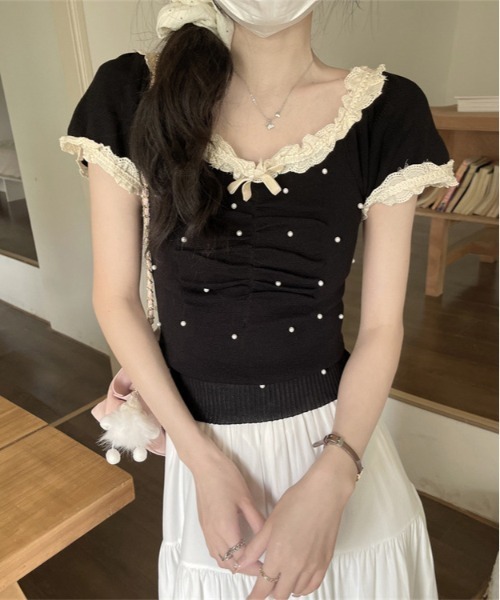 セール】Y2K レースカットソー トップス バレエコア ウィッシュコア（T