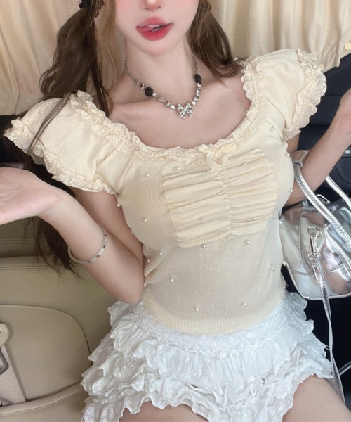 セール】Y2K レースカットソー トップス バレエコア ウィッシュコア（T