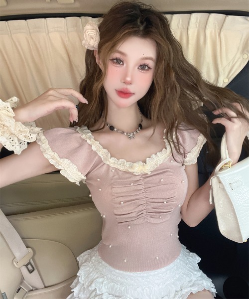 セール】Y2K レースカットソー トップス バレエコア ウィッシュコア（T