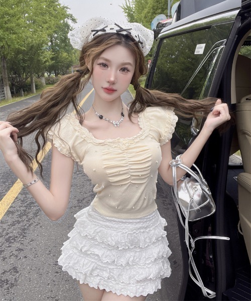 セール】Y2K レースカットソー トップス バレエコア ウィッシュコア（T