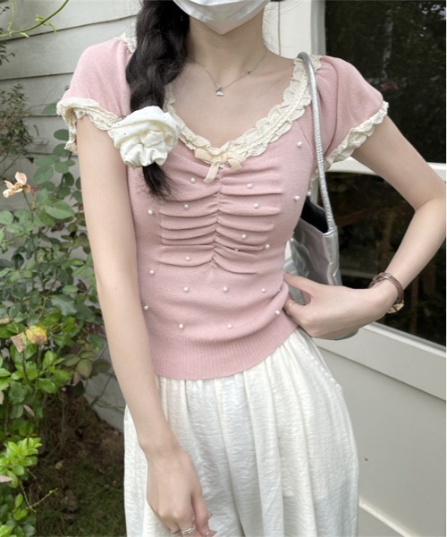 セール】Y2K レースカットソー トップス バレエコア ウィッシュコア（T