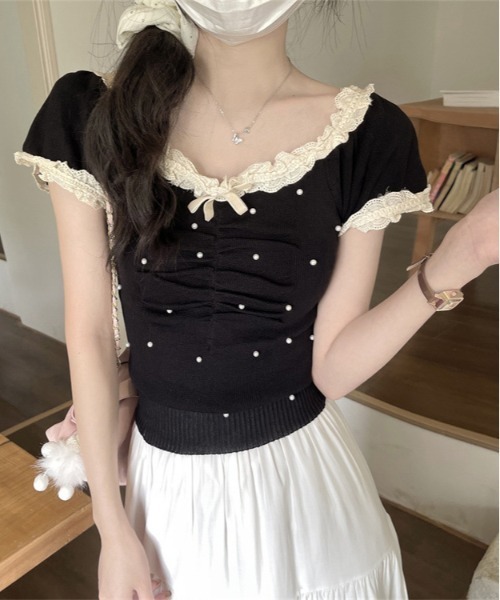 セール】Y2K レースカットソー トップス バレエコア ウィッシュコア（T