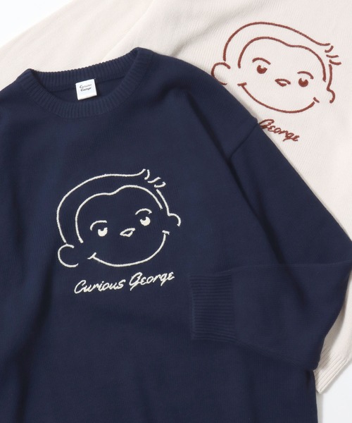 MARUKAWA(マルカワ)の「Curious George/おさるのジョージ オーバーサイズ ジャガード刺繍ニット レディース メンズ(ニット/セーター・レディース・アイボリー/ベージュ/スミクロ/ネイビー・L/LL/M)」の4枚目の写真