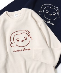 Curious George/おさるのジョージ オーバーサイズ ジャガード刺繍ニット レディース メンズ