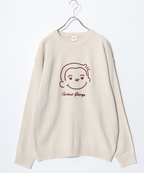 MARUKAWA(マルカワ)の「Curious George/おさるのジョージ オーバーサイズ ジャガード刺繍ニット レディース メンズ(ニット/セーター・レディース・アイボリー/ベージュ/スミクロ/ネイビー・L/LL/M)」の5枚目の写真