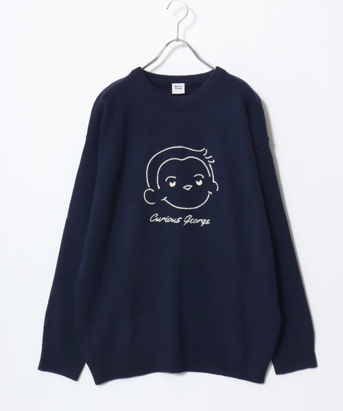 MARUKAWA(マルカワ)の「Curious George/おさるのジョージ オーバーサイズ ジャガード刺繍ニット レディース メンズ(ニット/セーター・レディース・アイボリー/ベージュ/スミクロ/ネイビー・L/LL/M)」の7枚目の写真