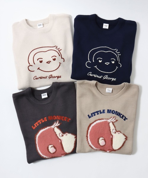 MARUKAWA(マルカワ)の「Curious George/おさるのジョージ オーバーサイズ ジャガード刺繍ニット レディース メンズ(ニット/セーター・レディース・アイボリー/ベージュ/スミクロ/ネイビー・L/LL/M)」の12枚目の写真