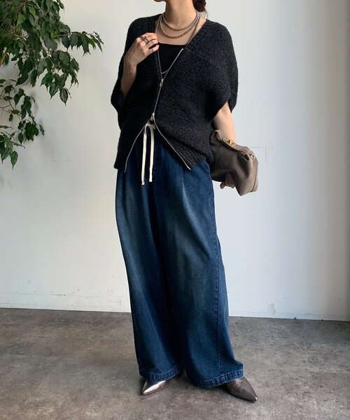 新品☆DOU DOU【WEB限定】 ダブルジップ変形ベスト DouDou カーディガン 「新色追加/WEB限定」 ダブルジップ変形