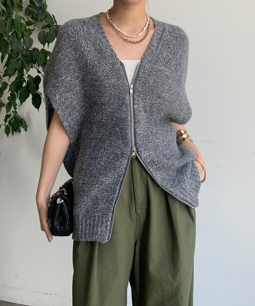 新品☆DOU DOU【WEB限定】 ダブルジップ変形ベスト 新色追加/WEB限定】 ダブルジップ変形ベスト（カーディガン/ボレロ