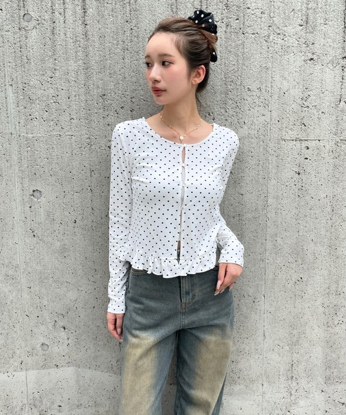 3.3 Field Trip （3.3フィールドトリップ）の「3.3 Field Trip／ドットフリルカーディガン（カーディガン/ボレロ・レディース・ブラック/ホワイト・FREE）」の16枚目の写真