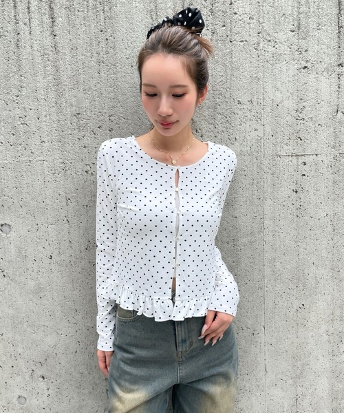 3.3 Field Trip （3.3フィールドトリップ）の「3.3 Field Trip／ドットフリルカーディガン（カーディガン/ボレロ・レディース・ブラック/ホワイト・FREE）」の18枚目の写真