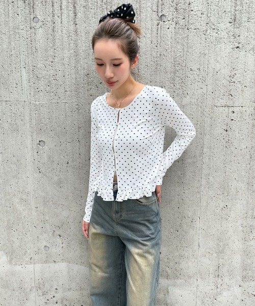 3.3 Field Trip （3.3フィールドトリップ）の「3.3 Field Trip／ドットフリルカーディガン（カーディガン/ボレロ・レディース・ブラック/ホワイト・FREE）」の17枚目の写真