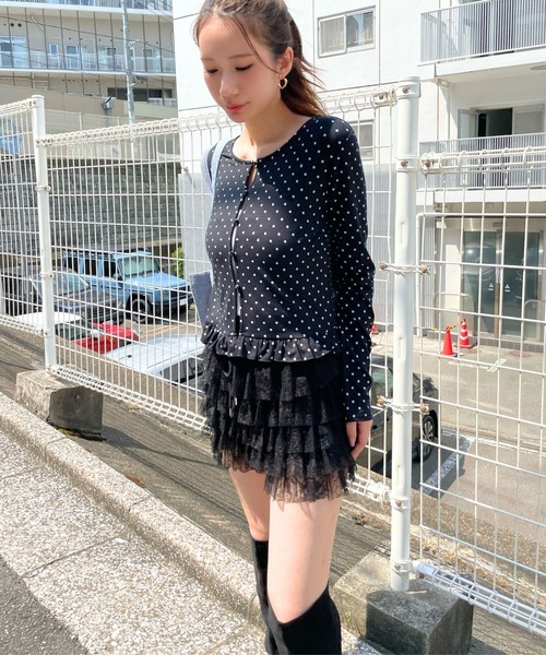 3.3 Field Trip （3.3フィールドトリップ）の「3.3 Field Trip／ドットフリルカーディガン（カーディガン/ボレロ・レディース・ブラック/ホワイト・FREE）」の14枚目の写真