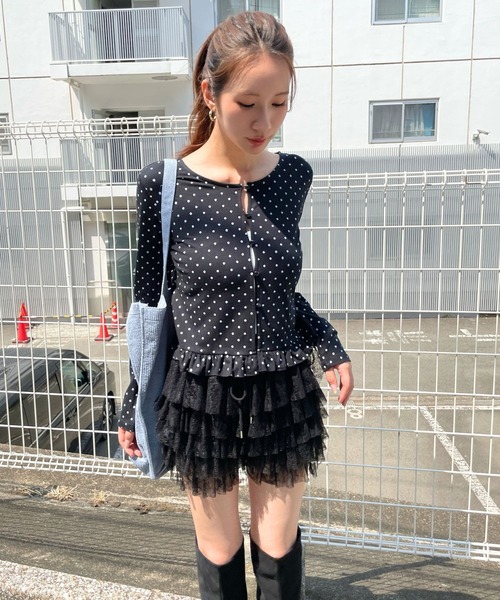 3.3 Field Trip （3.3フィールドトリップ）の「3.3 Field Trip／ドットフリルカーディガン（カーディガン/ボレロ・レディース・ブラック/ホワイト・FREE）」の13枚目の写真