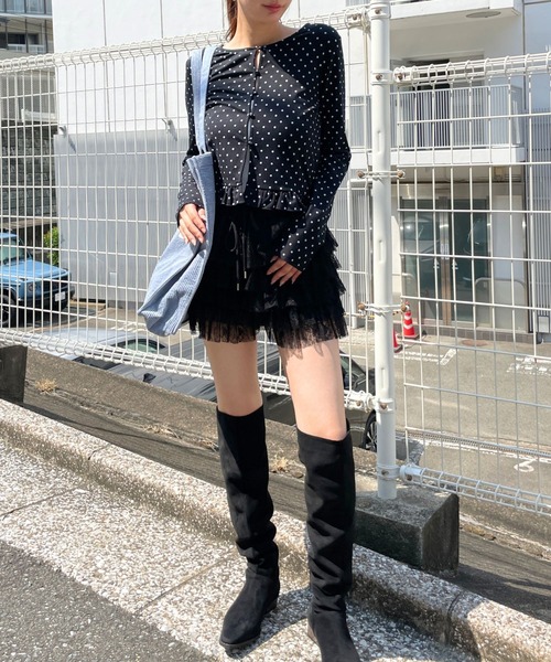 3.3 Field Trip （3.3フィールドトリップ）の「3.3 Field Trip／ドットフリルカーディガン（カーディガン/ボレロ・レディース・ブラック/ホワイト・FREE）」の12枚目の写真