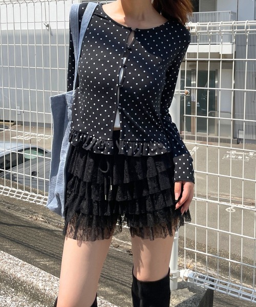 3.3 Field Trip （3.3フィールドトリップ）の「3.3 Field Trip／ドットフリルカーディガン（カーディガン/ボレロ・レディース・ブラック/ホワイト・FREE）」の15枚目の写真
