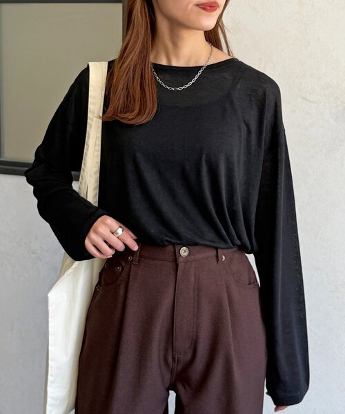 CPCM(シーピーシーエム)の「スラブシアーロンT(Tシャツ/カットソー・レディース・ブルー系その他/ブラック/ホワイト系その他/ベージュ系その他/レッド系その他/オフホワイト・MEDIUM/LARGE)」の3枚目の写真