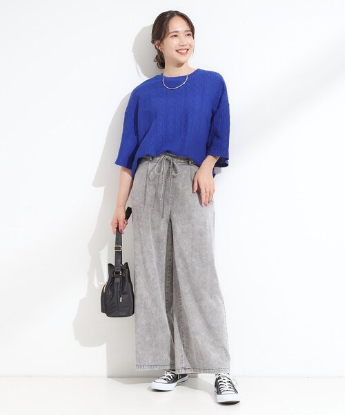 Cutie Blonde（キューティーブロンド）の「【セットアップ可/S-LL】リボン付き イージーワイドデニムパンツ（デニムパンツ・レディース・ブルー/ブラック・03/02/01/04）」の5枚目の写真