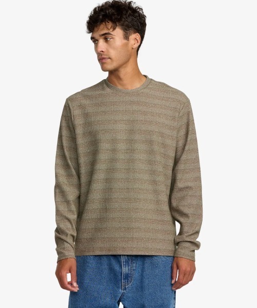 RVCA(ルーカ)の「RVCA メンズ VACANCY LS ロンT 【2025年秋冬モデル】/ルーカネームタグワンポイントボーダー長袖ロンT(Tシャツ/カットソー・メンズ・ブラウン系その他・SMALL/MEDIUM/LARGE/X-LARGE)」の1枚目の写真