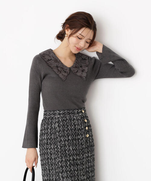 PROPORTION BODY DRESSING（プロポーションボディドレッシング）の「レース襟付きニット / 1215270923（ニット/セーター・レディース・ブラック/ピンク/ダークグレー・FREE）」の2枚目の写真