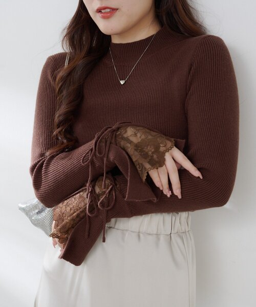continuer de NICE CLAUP(コンティニューデナイスクラップ)の「袖レース&リボンニットトップス(ニット/セーター・レディース・ピンク/アイボリー/ブラック/トップグレー/ボルドー/ブラウン/サックスブルー/ピンク系その他/ベージュ・FREE)」の4枚目の写真