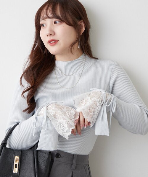 continuer de NICE CLAUP(コンティニューデナイスクラップ)の「袖レース&リボンニットトップス(ニット/セーター・レディース・ピンク/アイボリー/ブラック/トップグレー/ボルドー/ブラウン/サックスブルー/ピンク系その他/ベージュ・FREE)」の6枚目の写真