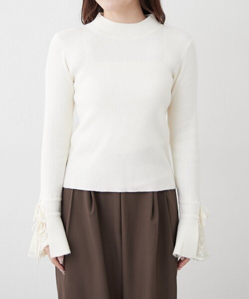 美品　ルネ　Rene ニットトップス　リボン　レース　ピンク 美品 ルネ Rene ニットトップス リボン レース ピンク 袖レース&リボン