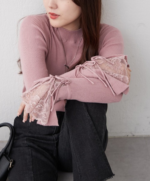 continuer de NICE CLAUP(コンティニューデナイスクラップ)の「袖レース&リボンニットトップス(ニット/セーター・レディース・ピンク/アイボリー/ブラック/トップグレー/ボルドー/ブラウン/サックスブルー/ピンク系その他/ベージュ・FREE)」の7枚目の写真