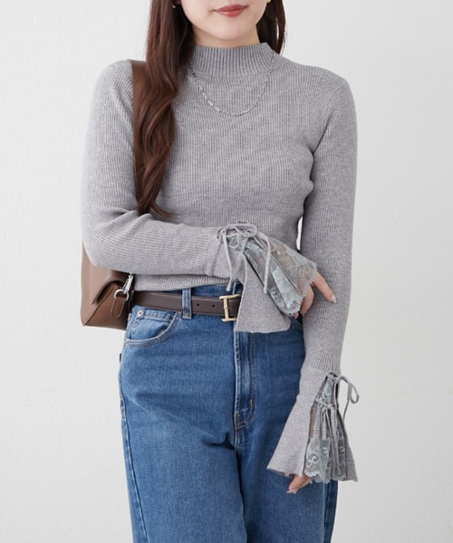 continuer de NICE CLAUP(コンティニューデナイスクラップ)の「袖レース&リボンニットトップス(ニット/セーター・レディース・ピンク/アイボリー/ブラック/トップグレー/ボルドー/ブラウン/サックスブルー/ピンク系その他/ベージュ・FREE)」の18枚目の写真