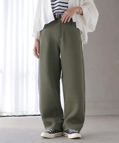 HUG.U（ハグユー）の「ポンチバレルレッグパンツ（スウェットパンツ・レディース・カーキ/ブラック/グレー・L/M/S/XL）」の3枚目の写真