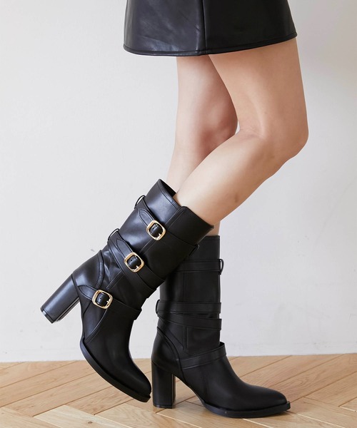 Luan(ルアン)の「【Luan】BELTED MIDDLE BOOTS/ベルト付きミドルブーツ(ブーツ・レディース・ブラック/ブラウン・23/22/21)」の5枚目の写真