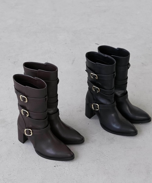 Luan(ルアン)の「【Luan】BELTED MIDDLE BOOTS/ベルト付きミドルブーツ(ブーツ・レディース・ブラック/ブラウン・23/22/21)」の6枚目の写真