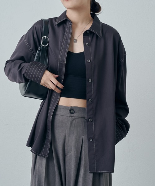 Lui's(ルイス)の「バンブーレーヨンステッチシャツ(シャツ/ブラウス・レディース・ホワイト/ブラック/サックスブルー・FREE)」の2枚目の写真