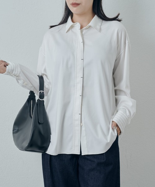 Lui's(ルイス)の「バンブーレーヨンステッチシャツ(シャツ/ブラウス・レディース・ホワイト/ブラック/サックスブルー・FREE)」の4枚目の写真