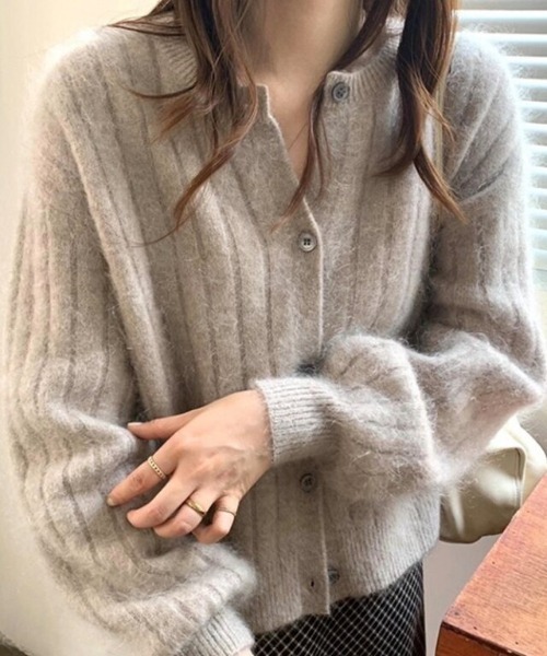 cammie(キャミー)の「モヘヤタッチニットカーディガン(カーディガン/ボレロ・レディース・ブラック/ベージュ/グレー/イエロー・F)」の1枚目の写真