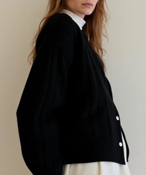 cammie(キャミー)の「モヘヤタッチニットカーディガン(カーディガン/ボレロ・レディース・ブラック/ベージュ/グレー/イエロー・F)」の6枚目の写真