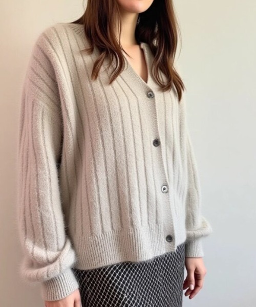 cammie(キャミー)の「モヘヤタッチニットカーディガン(カーディガン/ボレロ・レディース・ブラック/ベージュ/グレー/イエロー・F)」の12枚目の写真