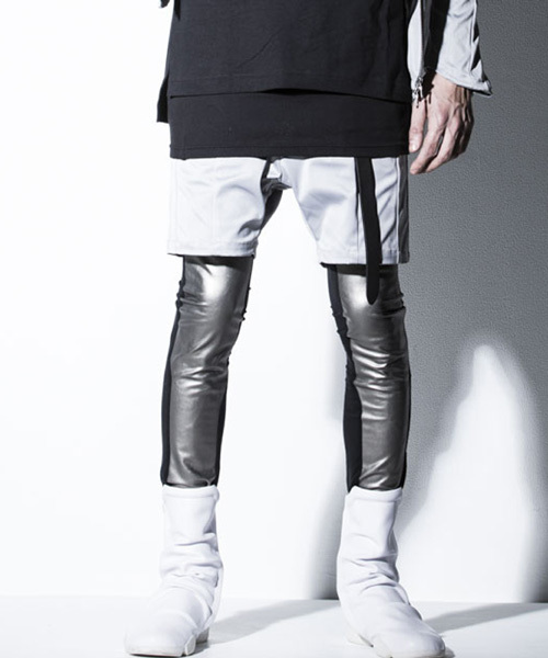 NO ID.（ノーアイディ）の「mp4081-PｽﾄﾚｯﾁﾏﾙﾁｼｰﾑﾚｲﾔｰﾄﾞﾊｰﾌPT（その他パンツ・メンズ・ライトグレー/ブラック・1/3/2）」の2枚目の写真